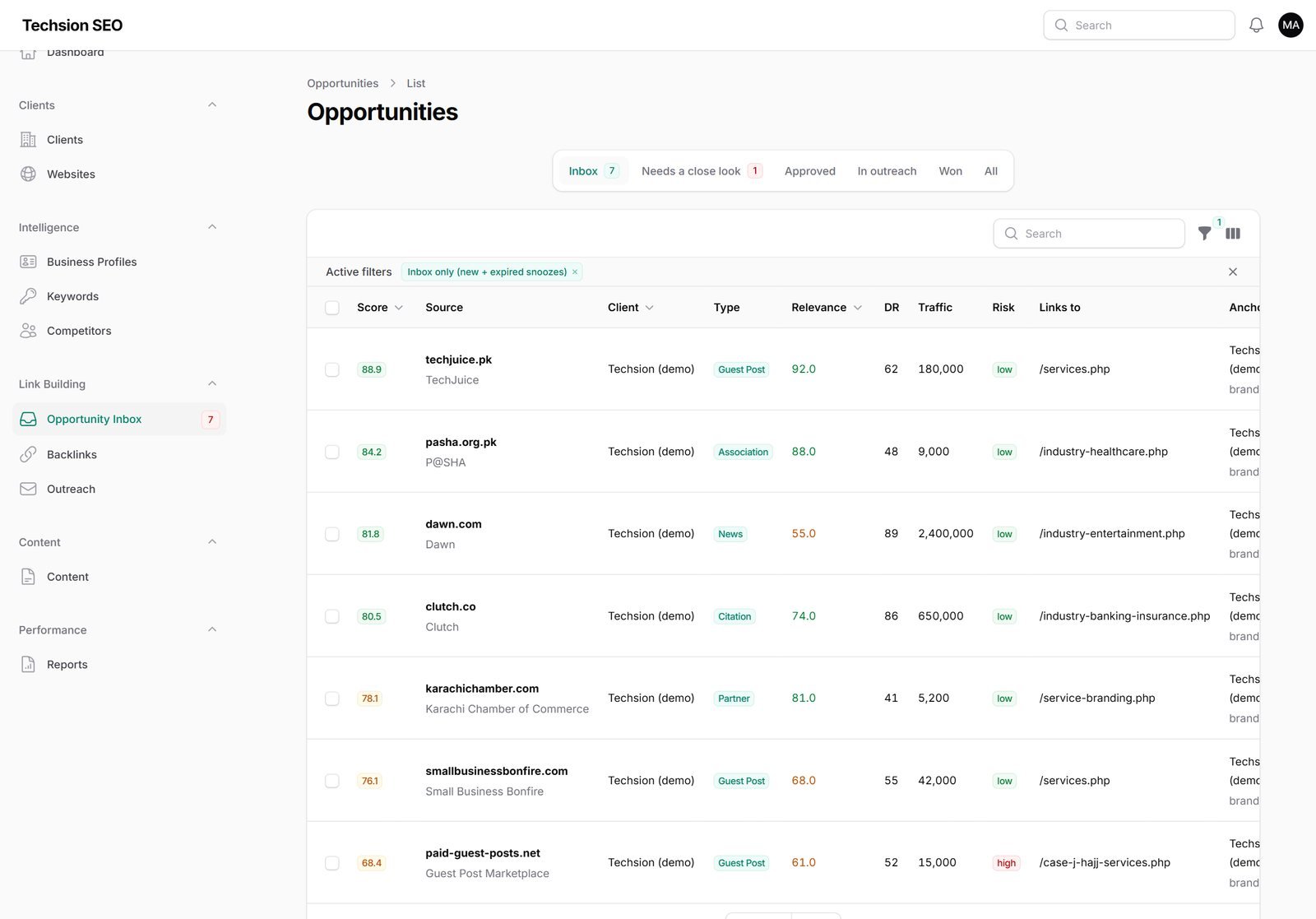 AI SEO Platform opportunity inbox ranked by score AI SEO Platform opportunity inbox ranked by score