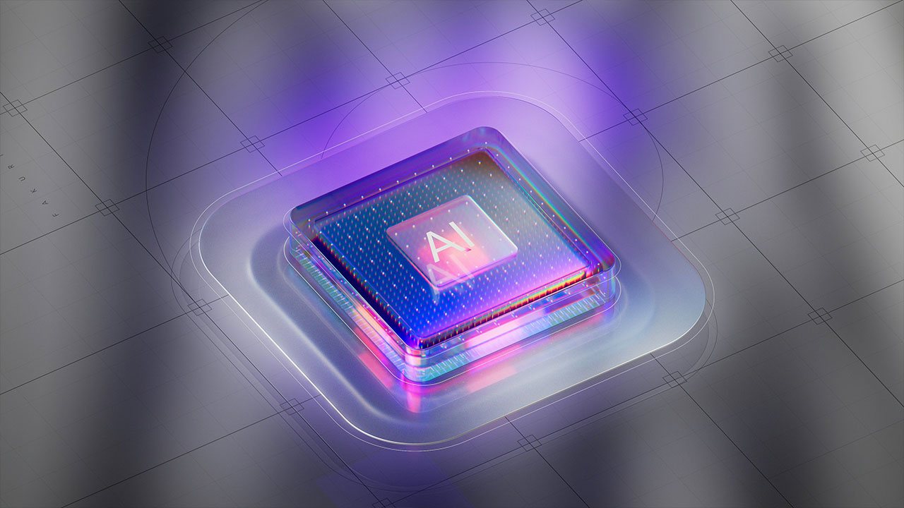 Illustration of an AI processor chip on a circuit board